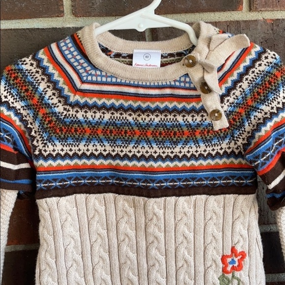 Hanna Andersson Cable Knit Sweater Dress Fair Isle Size 80 US 2 - Picture 3 of 16